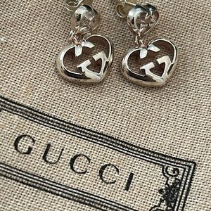 Gucci Love Britt Collection Double Heart Drop Earrings In Sterling Silver